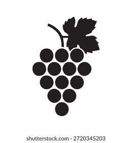 Ícone de uva Bunch com folha - vetor de silhueta de fruta preta