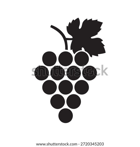Grape Bunch Icon with Leaf – Black Fruit Silhouette Vector