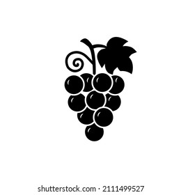  Ropa de uva con una hoja, icono negro, logotipo. Aislado en ilustración vectorial de fondo blanco.