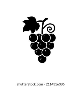 Ropa de uva con una hoja, icono negro, logotipo. Aislado en ilustración vectorial de fondo blanco