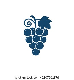  Ropa de uva con hoja, icono azul, logo. Aislado en ilustración vectorial de fondo blanco.