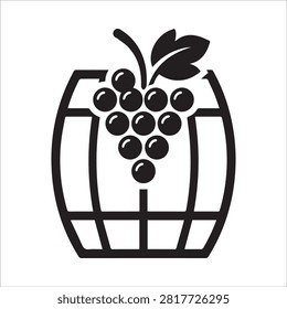 Grape bunch on wine barrel icon with beverage viticulture vineyard