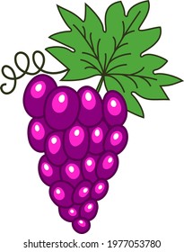 Grape bunch. Red grapes with a green leaf. Stylized image. Color vector graphics. 
