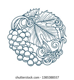 Grape bunch. Grape and vine vintage style hand drawn vector illustration. 