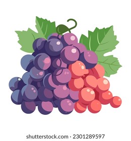 grape bunches on green leaf backdrop icon isolated