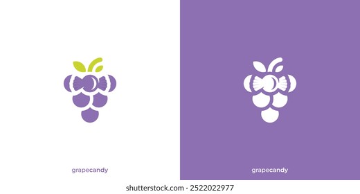 Logotipo Grape Candy. Uvas e doces com estilo minimalista. Fruits Logo, Icon, Symbol, Vetor, Design Inspiration.