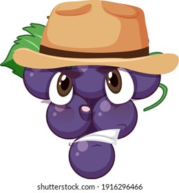 Grape cartoon character with facial expression illustration