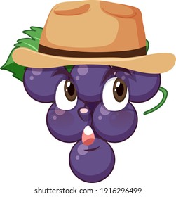 Grape cartoon character with facial expression illustration