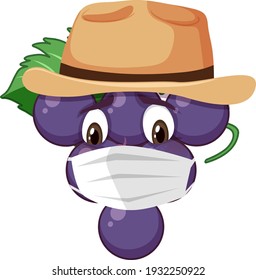 Grape cartoon character with facial expression illustration