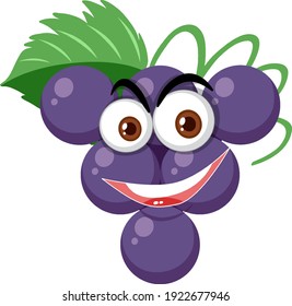 Grape cartoon character with happy face expression on white background illustration