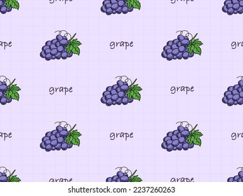 Grape cartoon character seamless pattern on purple background
