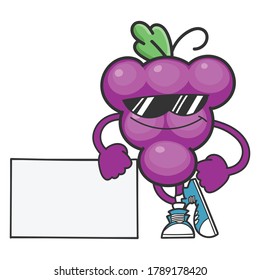Grape cartoon character with sunglasses isolated on white background