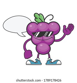Grape cartoon character with sunglasses isolated on white background