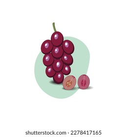 Grape cartoon fruit. Vegan organic eco product. vector illustration.