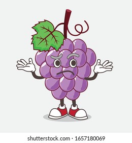 Grape cartoon mascot character in comical grinning expression