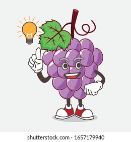 Grape cartoon mascot character get an idea