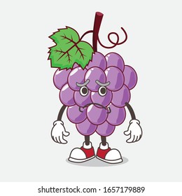 Grape cartoon mascot character having an afraid face