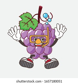 Grape cartoon mascot character wearing Diving glasses