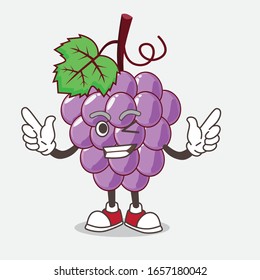 Grape cartoon mascot character with Winking eye