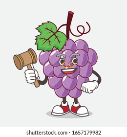 Grape cartoon mascot character as wise judge