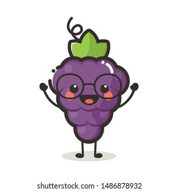 Grape Character Mascot .Fruits & Vegetables Cute Simple icon logo Design Vector