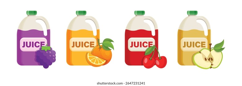 Grape, Cherry, Apple, Orange juice icon set collection in flat style. Organic drinks vector illustration on isolated background. Healthy cocktails sign business concept.