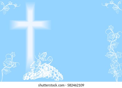 grape and christian cross on blue background