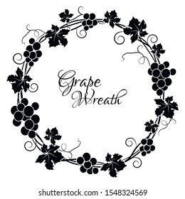 Grape circle frame. Round black frame bunches of grapes. Vector illustration.