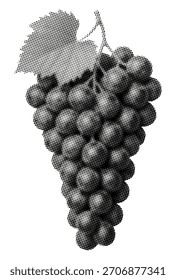Trauben-Cluster einzeln auf weißem Hintergrund Retro-Halbton Vintage-Punkte Textur ausgeschnittener Haufen Trauben Beeren Collage-Element für gemischte Medien Wein-Design