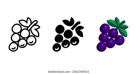 Grape color icon. Ripe blue berry symbol. Grapevine illustration. Fresh fruit sign. Wine pictogram.