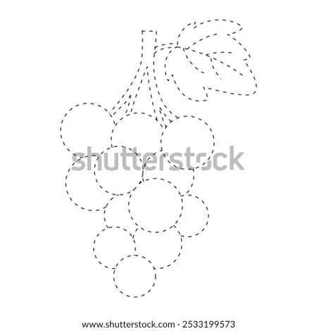 Grape coloring pages for kids. Trace and color grape. Grape line art vector for coloring books. Kindergarten and preschool worksheets printable for kids. 