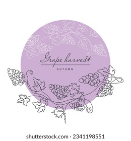
Grape. Continuous line drawing grapevine. Illustration of autumn harvest fruits. Frame.