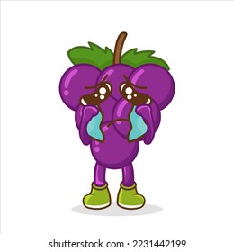 Grape Crying Cartoon Vector Illustration. Fruit Mascot Character Concept Isolated