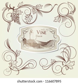 Grape Curls and Vine Label