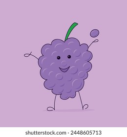 uva lindo personaje de dibujos animados, Ilustración vectorial de fruta sonriente