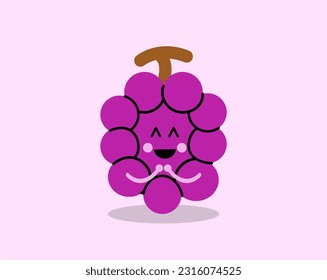 Grape cute character. Fruits and vegetables cute character in cartoon style with happy faces dancing.