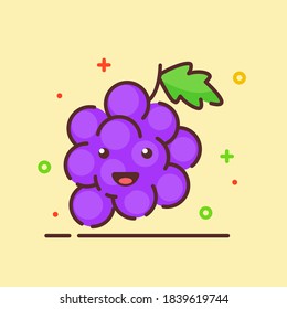 La mascota linda de uva se enfrenta a la emoción feliz con el estilo del contorno de dibujos animados planos de color