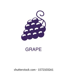 Grape element in flat simple style on white background. Grape icon, with text name concept template