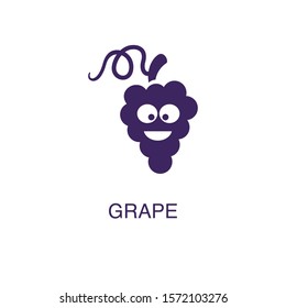 Grape element in flat simple style on white background. Grape icon, with text name concept template