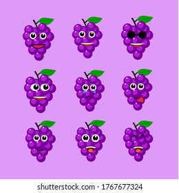 Grape emojis with a variety of funny and sad facial expressions, great for emojis in chat applications, for chatting on websites, social media and chat stickers