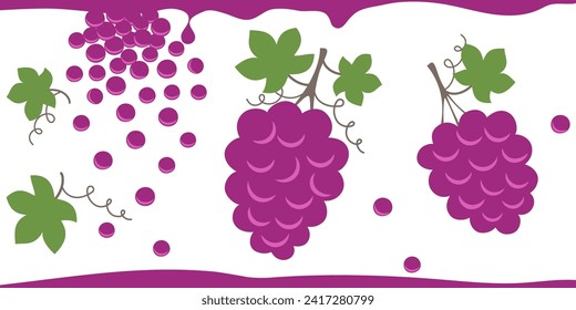 Grape flat design vector illustration. Icon set of grape in simple style.