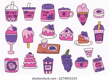 Grape Flavor Food and Drink Kid Drawing Doodle Element