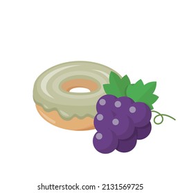 Grape flavored donut isolated on white background, delicious dessert, sweet icing
