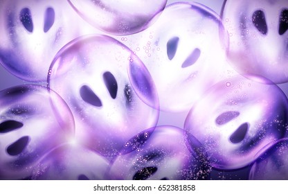 grape flesh and seed elements, can be used as design elements, purple background 3d illustration