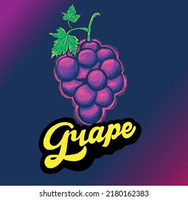 grape with font isolated on 
purple background, vector illustration