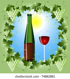 grape frame and a glass of wine