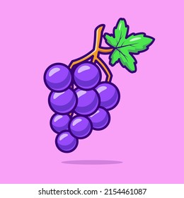 Grape Fruit Cartoon Vector Icon Illustration. Food Nature Icon Concept Isolated Premium Vector. Flat Cartoon Style