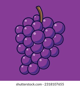 Grape Fruit Cartoon Vector Icon Illustration. Food Fruit Icon Concept Isolated Premium Vector. Flat Cartoon Style Suitable for Web Landing Page, Banner, Sticker, Background