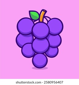 Grape Fruit Cartoon Vector Icon Illustration, Food Nature Icon Concept Isolated.