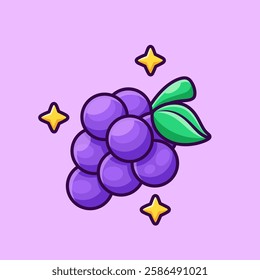 Grape Fruit Cartoon Vector Icon Illustration. Food Nature Icon Concept Isolated Premium Vector. Flat Cartoon Style